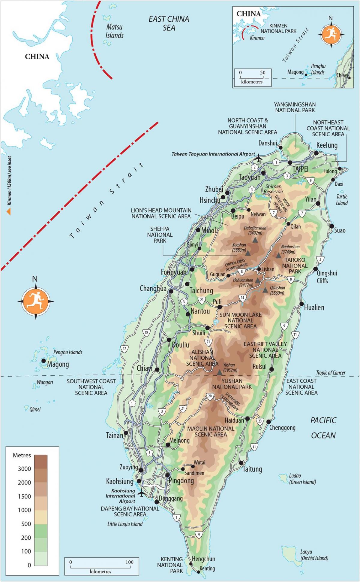 Peta dari Taiwan dan tempat-tempat menarik